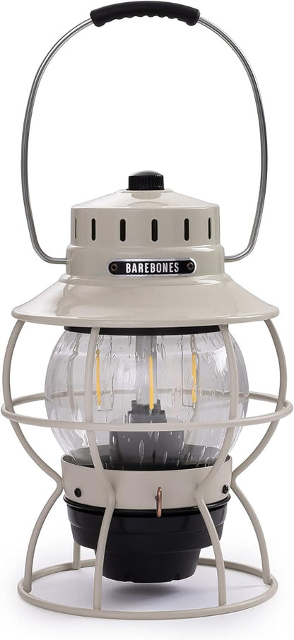 Barebones Railroad Lantern ??Vintage White, Vintage-Inspired LED Camping Lantern with Rechargeable Battery ??Adjustable Brightness Outdoor Light for Camping Gear, Backyard, and Home Decor