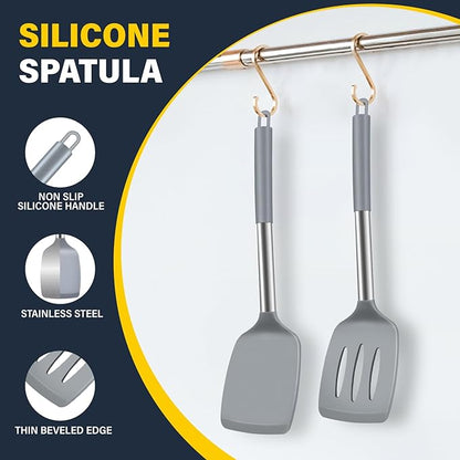 2 Pack Silicone Spatula Set, Solid & Slotted Turner