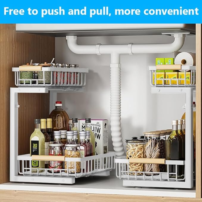 Merrylun Under Sink Organizers, 5 Adjustable Height，Metal Pull Out Under Sink