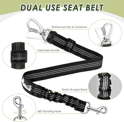 Lukovee Dog Car Harness Seat Belt, Adjustable Mesh Breathable Vest with Elastic Bungee Tether, Soft Padded 2-in-1 Safety Car Harness Seatbelt for Small Medium Large Dogs (Lime Green,S)