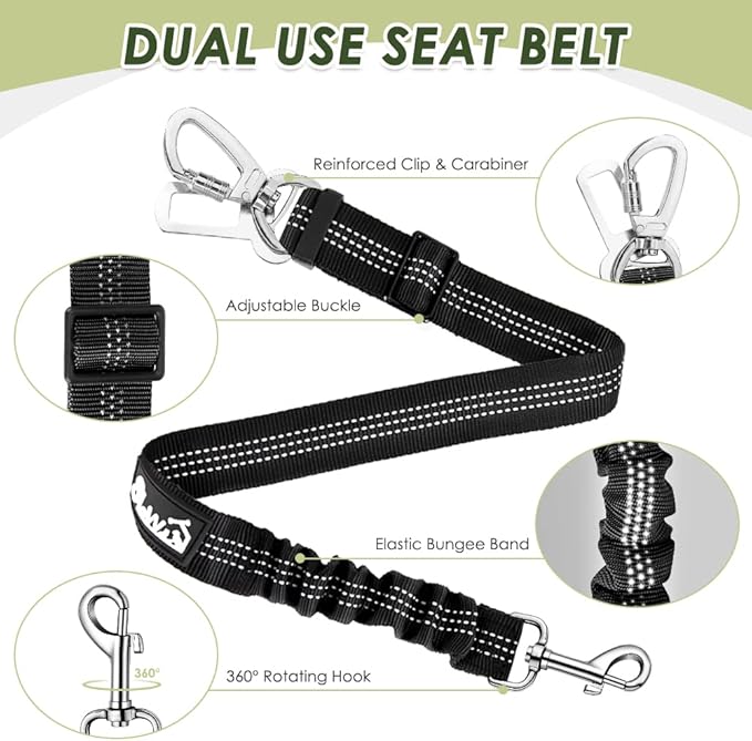 Lukovee Dog Car Harness Seat Belt, Adjustable Mesh Breathable Vest with Elastic Bungee Tether, Soft Padded 2-in-1 Safety Car Harness Seatbelt for Small Medium Large Dogs (Camouflage,M)