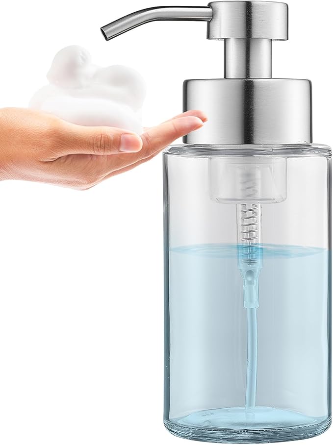 Glass Foaming Hand Soap Dispenser, 10 oz Easy Refill Glass Soap Dispenser