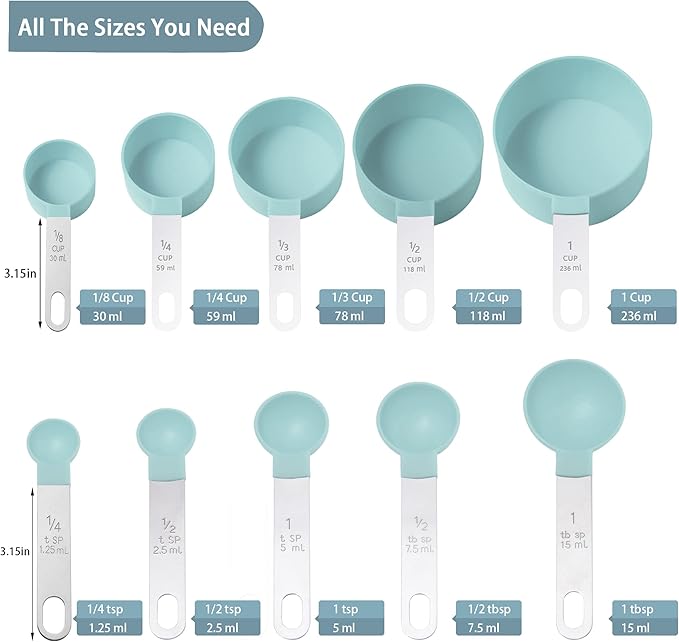 Measuring Cups and Spoons Set of Huygens Kitchen Gadgets 10 Pieces, Stackable