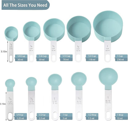 Measuring Cups and Spoons Set of Huygens Kitchen Gadgets 10 Pieces, Stackable