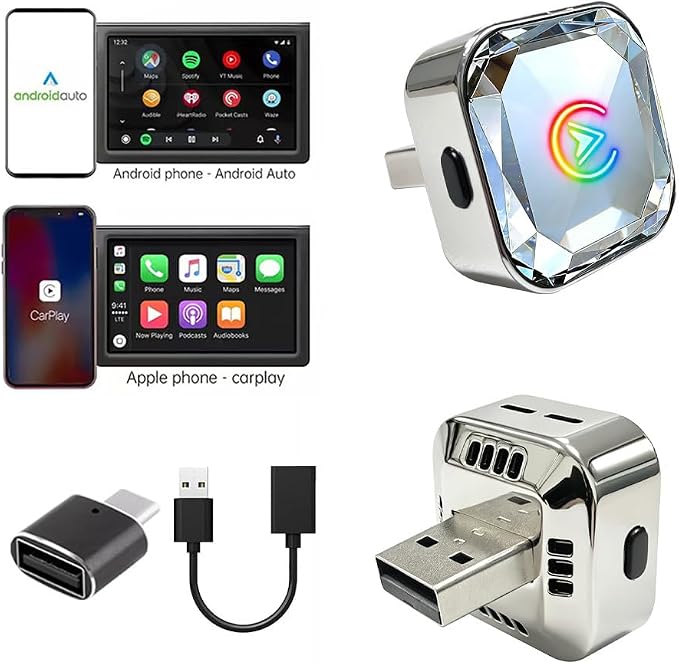 2 in 1 Wireless CarPlay and Android Auto Adapter for Hyundai Palisade 2020 2021 2022 2023 2024, Mini CarPlay Dongle Converts Wired to Wireless, Fast Auto-Connect