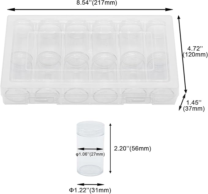 12 Pcs Round Plastic Coin Tubes with Box, Cent Nickel Dime Storage Tubes with Lid, Quarter Dollar Storage Holders Containers Coin Collecting Supplies