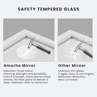 Amorho Bathroom Mirror, 72 X36 Inch White Thick Metal Framed Wall Mirrors