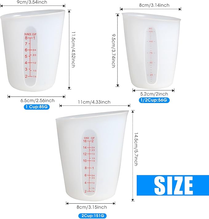 ZUYEE 3 PCS Silicone Measuring Cups Flexible Melting Measure Cups
