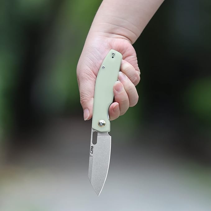 CJRB Pocket EDC Knife - Ekko(J1929) Small Folding Knife AR-RPM9 Steel Blade and Natural Green G10 Outdoor for Men Women for Gifts