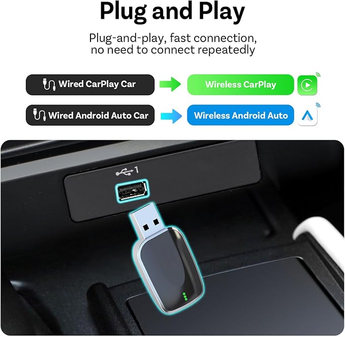 Wireless Carplay Adapter for Hyundai Nexo 2020 2021 2022 2023 2024, 2 in 1 Android Auto/Carplay Wireless Adapter Auto Reconnect Accessories