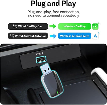 Wireless Carplay Adapter for Hyundai Tucson 2016 2017 2018 2019 2020 2021 2022 2023 2024, 2 in 1 Android Auto/Carplay Wireless Adapter Auto Reconnect Accessories