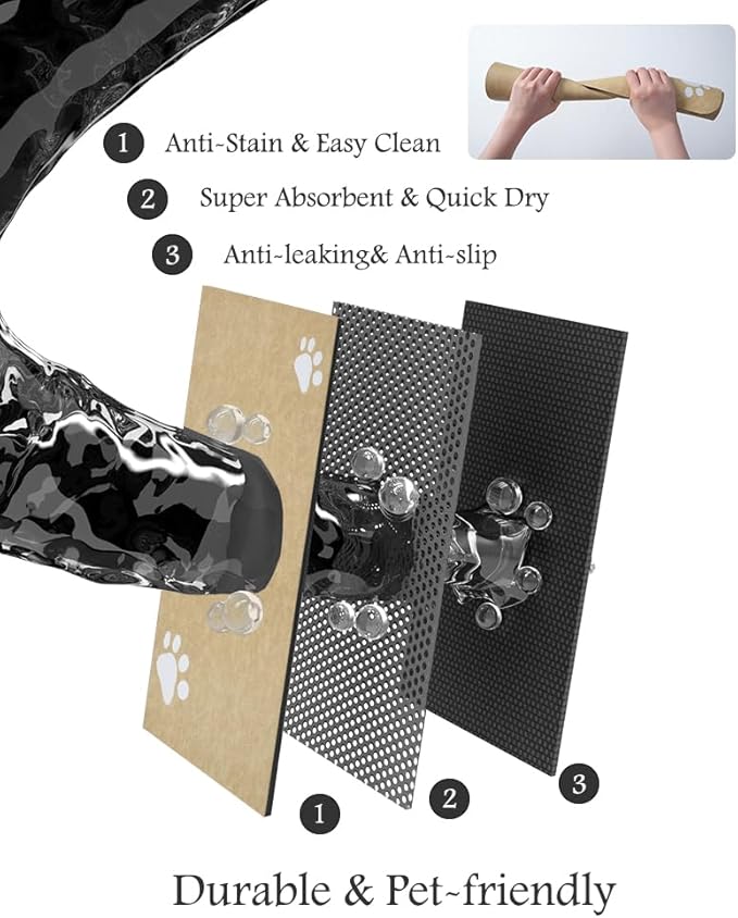 Pet Feeding Mat-Absorbent Dog Mat for Food and Water Bowl-No Stains Quick Dry Water Dispenser Mat-Dog Accessories Pet Supplies-Bowl for Messy Drinkers（Beige,12"x19"