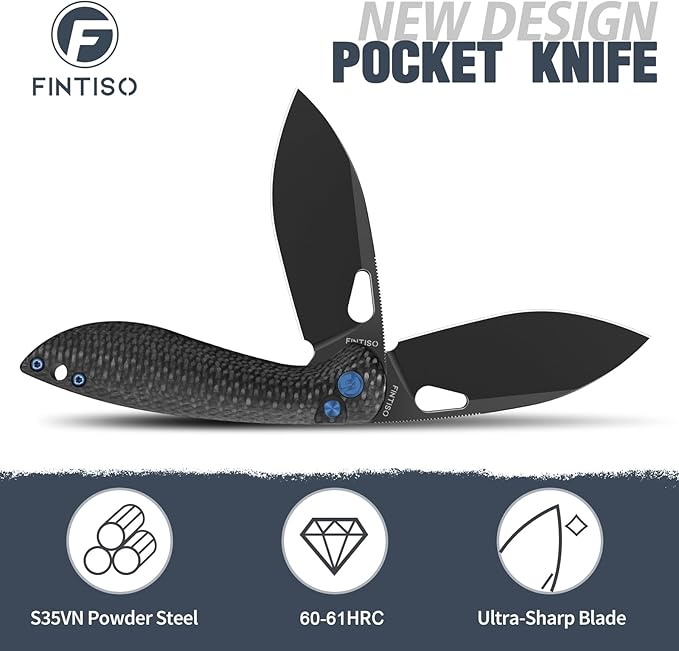 Pocket Knife, 3.1" Unique S35VN Blade Folding Knife with Button Lock, EDC Knife with Carbon Fiber Handle for Camping, Survival, Best Gift for Men Women-COBRA series