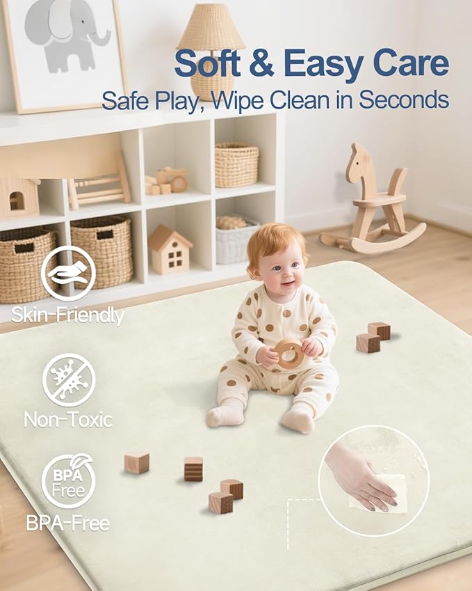 Thick Baby Play Mat for Floor,Padded Foam 47x47 Playpen Mat,Ultra Soft Support & Plush Feel Nursery Rug,Non Slip for Toddler,Infants,Kids Play,Yoga,Baby Crawling,Tummy Time (Beige)