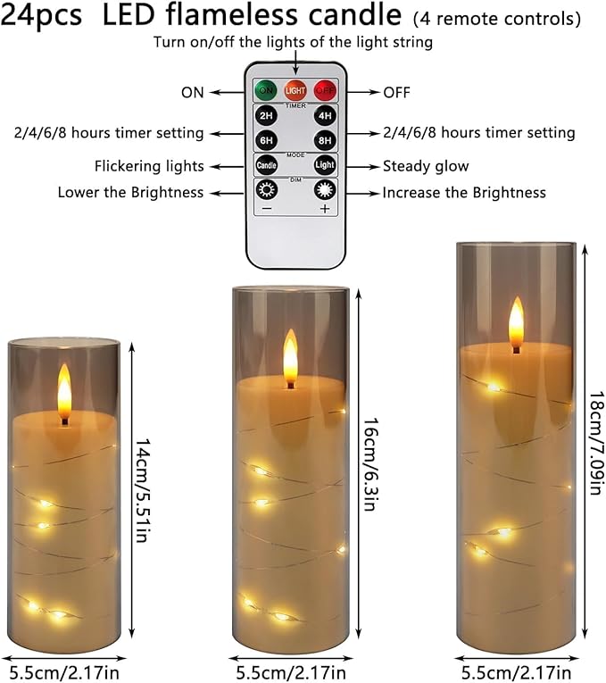 24 Pack Flameless LED Pillar Candles