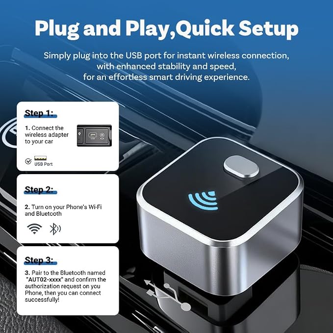 Upgraded Wireless CarPlay Adapter for Maserati MC20 Cielo 2022-2025, Mini Wired to Wireless Box, Plug and Play, Compatible with Apple and Android