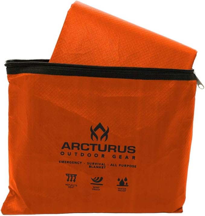Arcturus Insulated Tarp, Reusable Heavy Duty Thermal Survival Blanket ??60x82in, Reflects 90% Body Heat, Waterproof, Windproof, 3-Layer Design, Reinforced Grommets, Orange