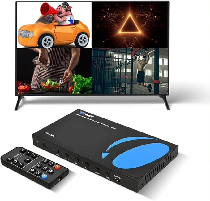 Quad Multi Viewer 4 in 1 Out by OREI HDMI Switcher 4 Ports Seamless Switcher