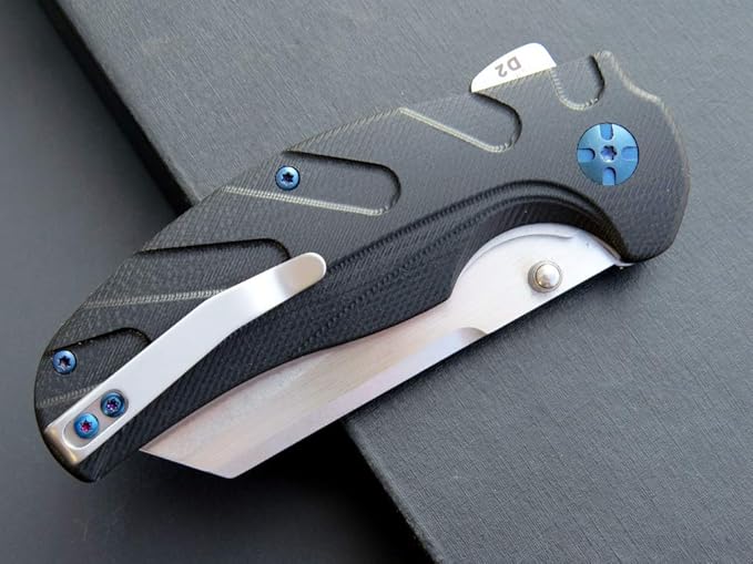 Eafengrow EF932 Pocket Knife G10 Handle D2 Steel Blade Knife with Ball Bearing Safe Open Flipper Knife for Camping Survival Hiking (black)