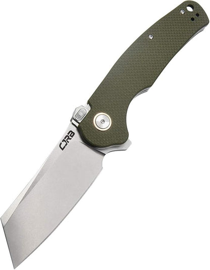 CJRB Crag Tactical Knife, Cleaver Pocket Folding Knife with Stonewash AR-RPM9 Steel Blade and G10 Handle for Men Outdoor, Survival, Camping and EDC (J1904R),Green