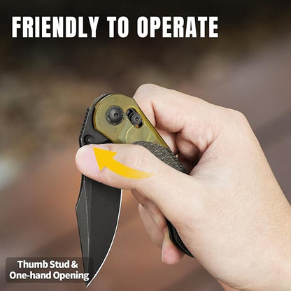Kizer Mini Mystic Pocket Knife, 3.2" 154CM Blade EDC Hunting Survival Knife with Black Burlap Micarta and Yellow PEI Handle, Camping Folding Knives with Clutch Lock & Thumb Stud Opener, V3636C1