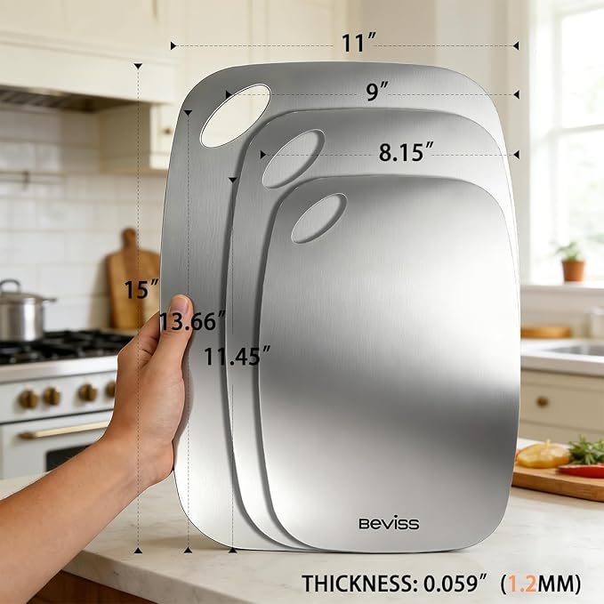 Non-Toxic Cutting Board Set of 2, 304 Stainless Steel Cutting Board Double Sided