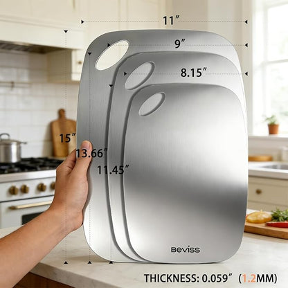 Non-Toxic Cutting Board Set of 2, 304 Stainless Steel Cutting Board Double Sided