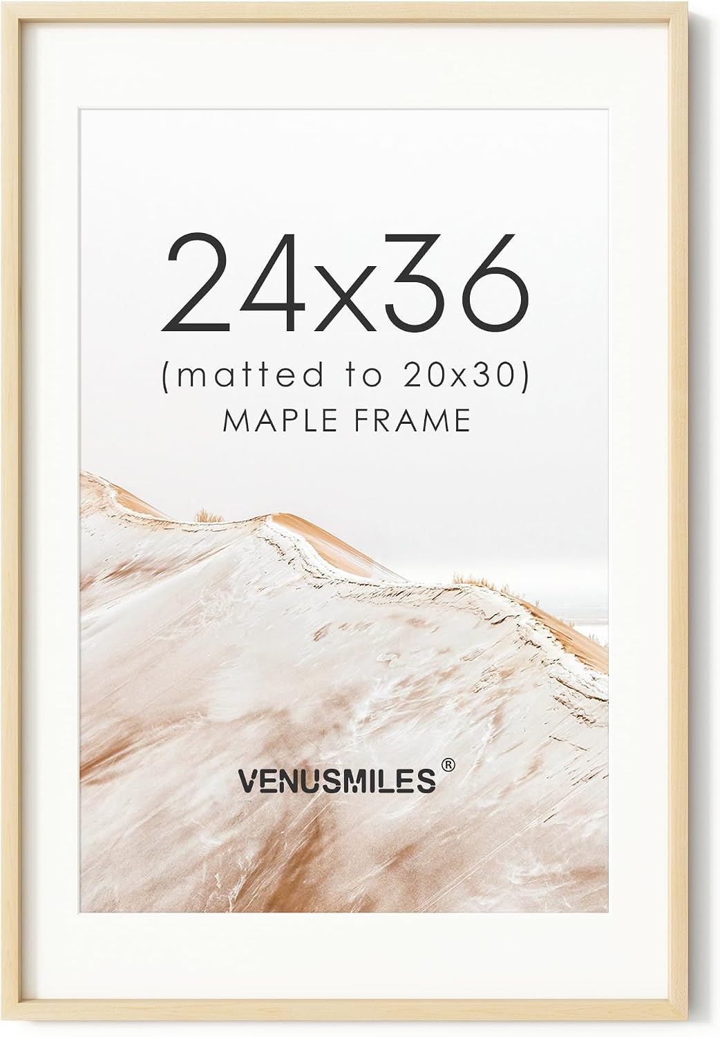 24x36 Poster Frame, USA-Sourced Natural Maple Wood Picture Collage Frame with HD Tempered Glass, Modern Simple 24 x 36 Wooden Photo Frame Matted to 20x30, Vertical & Horizontal Wall Hanging Display