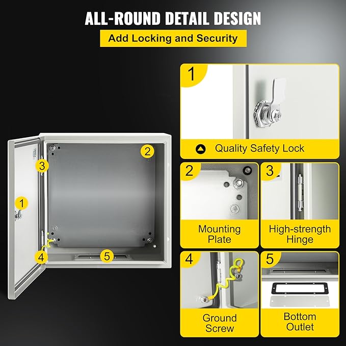 VEVOR NEMA Steel Enclosure 12×12×8, NEMA 4X Steel Electrical Box, IP66