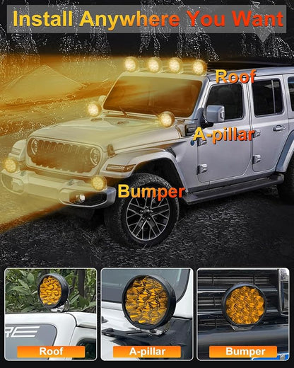 5 Inch LED Pods with Side Shoote, Super Bright 34000LM Yellow Flood Spot Combo Beam LED Driving Light Bar w/Amber DRL, 360° Wide Range Off Road Light w/Wiring Harness Kit - 2Pack