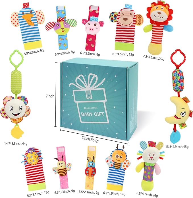 Bloobloomax Wrist and Foot Rattles - Hanging and Hand Bracelet Rattles, Ankle Socks for Newborns and Infants (12pcs)