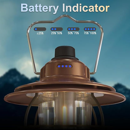 LED Camping Lantern Rechargeable Dimmable, Portable Vintage Outdoor Lantern 2700-6500K Waterproof, Hanging Retro Lamp Indoor Outdoor for Garden, Hiking, Emergency, Copper
