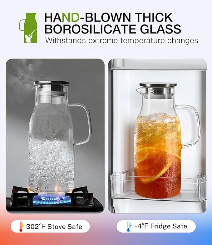 LUNA&MANTHA Glass Pitcher, 2 Liter 68oz Water Pitcher
