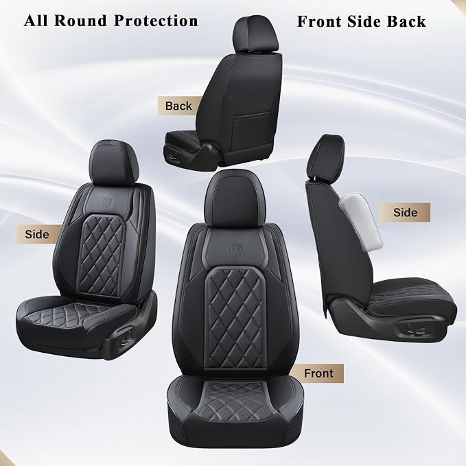 Coverado Car Seat Covers, Front Seat Cover, 2 Pack Waterproof Seat Covers for Cars, Luxury Faux Leather Car Seat Cushions, Car Seats Protectors, Black Car Seat Covers Universal Fit for Most Vehicles