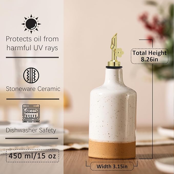 HOMCDALY Ceramic Olive Oil Dispenser Bottle, 16oz Oil Dispenser Bottle