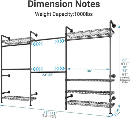 Timate F3 Plus Wall Mounted Clothes Rack Industrial Pipe Clothing Rack