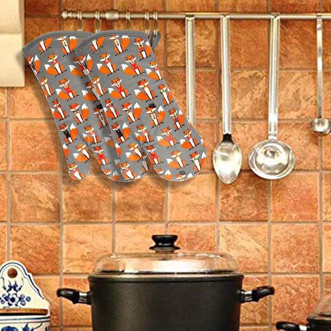 Oven Mitts Gloves 1 Pair Heat Resistant 480 ℉ Non Slip Clear Silicone Printed
