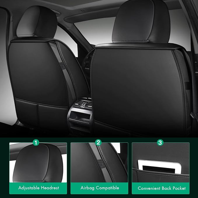 SCITOO Universal Front Seat Covers,2PCS Car Seat Covers Waterproof Vehicle Seat Covers Faux Leather Car Seat Cover For Cars SUV Pick-up Truck Sedan Seat Cover Set (Front, Black And Red)