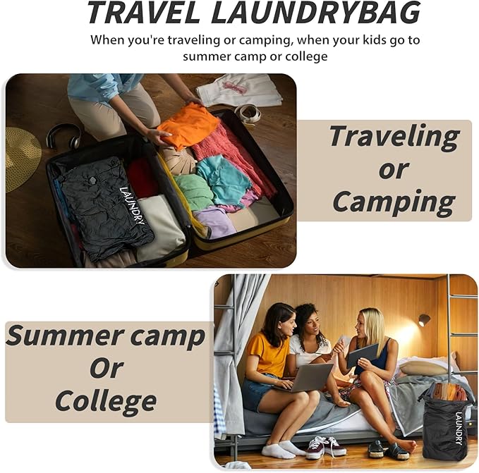 Travel Laundry Bag, Vacuum Compression Dirty Clothes Travel Bag Waterproof Wet Dry Bags Large Capacity Space Saver Bags Reusable Camp Clothes Organizer for Sports College Dorm Laundromat (1 Pcs )Black