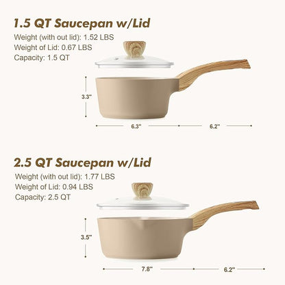 SENSARTE 1.5 & 2.5 Quart Ceramic Sauce Pan Sets
