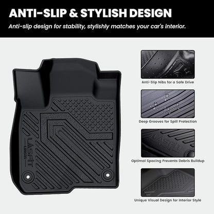 LASFIT Floor Mats for Honda Civic Sedan 2016-2021 & Hatchback 2017-2021 & Coupe 2016-2020, All Weather TPE Custom Fit Floor Liner, 1st & 2nd Row, Black