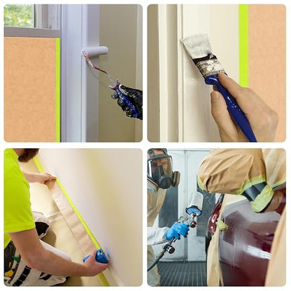 Tangibay Pre-Taped Masking Paper with Dispenser - 18" x 66' Painters Paper and Tape for Painting House, Auto Body, Cars (1 Dispenser 6 Refills)