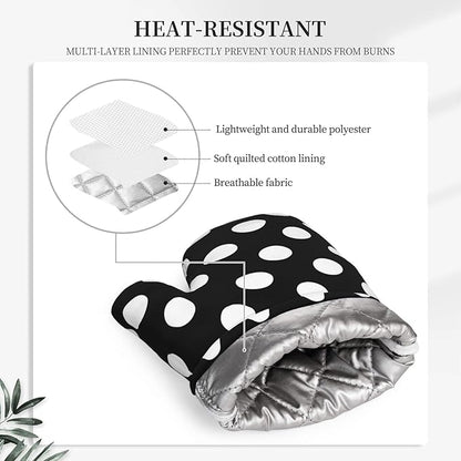 Black White Retro Polka Dot Oven Mitts and Pot Holders Sets of 4, Heat