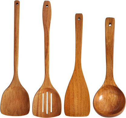 Wooden Spatula, Slotted Turner, Soup Ladle, Long Handle Utensils Set, Handmade