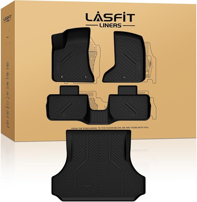 LASFIT Floor Mats & Trunk Mat for Dodge Charger 2011-2023 AWD, for Chrysler 300 2011-2023 AWD, Fit Without Subwoofer, All Weather TPE Custom Fit Car Mats Floor Liners Cargo Liner Cargo Mat Black