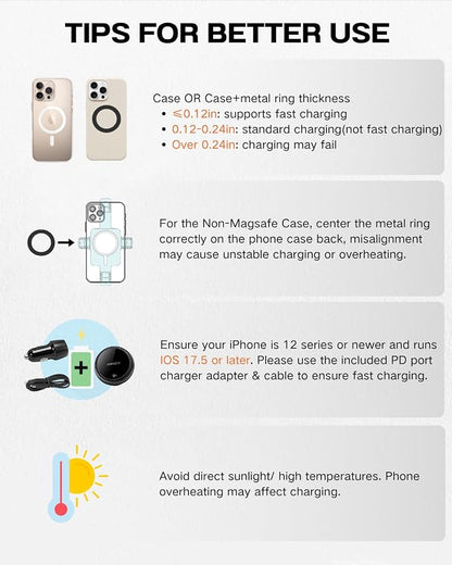 APPS2Car Upgraded for QI2 Magsafe Cup Holder Charger, Car Mount Charger 15W Fast Charging, Wireless Magnetic Cell Phone Stand with Tri-Pivot Arm for iPhone 17 Air Pro Max Plus 16 15 14 13 12