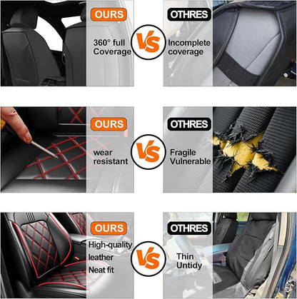 Focus Car Seat Covers Custom Fit for Ford Focus 2009-2018, Premium Full Coverage Leather Automotive Seat Protectors, All Seasons Waterproof Breathable, Airbag Compatible, 2 Front Seat Red Black