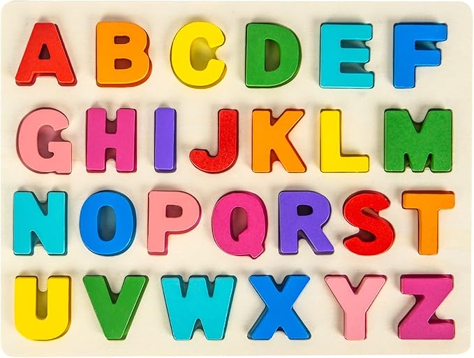 Alphabet Puzzle Wooden Puzzles for Toddlers 3 4 5 Year Old, ABC Puzzle Shape Alphabet Learning Puzzles Toys with Puzzle Board & Letter Blocks, Preschool Educational for Girls Boys