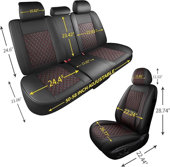 Front Car Seat Covers Set of 2,Universal Precision Fit 3D Contoured Automotive Nappa Leather Seat Covers for SUV Truck Sedan,Anti-Slip Seat Cover with Lumbar Support Style2 Black Red Line