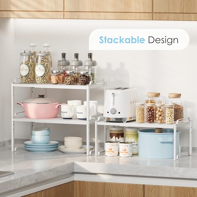 2 Pack 11” Width Expandable Kitchen Cabinet Organizer Shelves, Heavy Duty